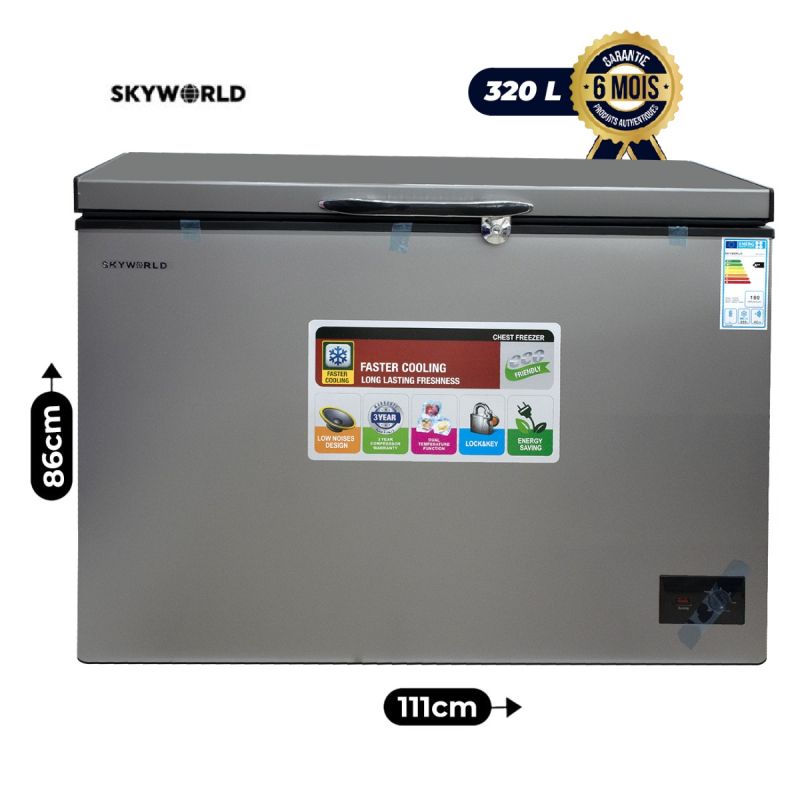 Congélateur Coffre Skyworld - BF320CF - 320 Litres - Serrure intégrée - Classe A++ - Tropicalisé Classe T - Silencieux - Garantie 06 mois