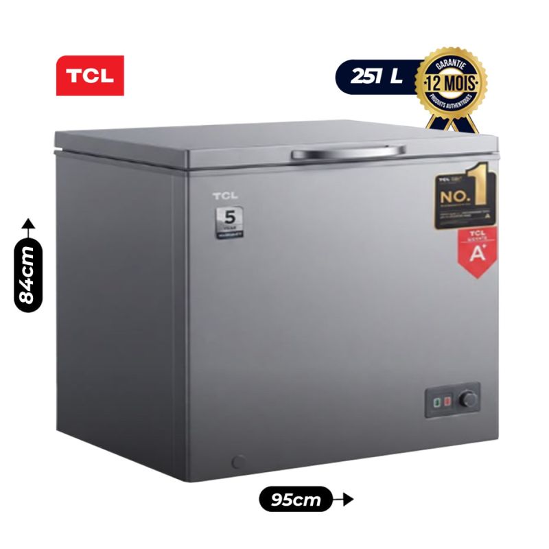 Congélateur Coffre TCL - F326CFSL - 251 Litres  - Classe Climatique Tropicale T - A+ - Gaz R600a - Gris - Panier inclus - Garantie  12 Mois