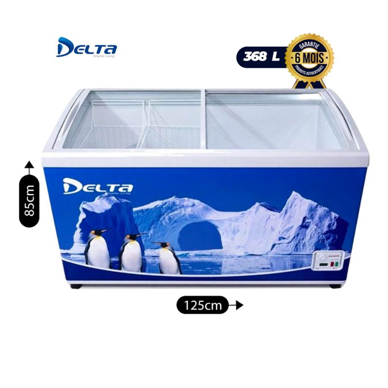 Congélateur Vitrine DELTA DSCF-400-SS – 368 Litres – Grand Coffre Display – Couvercle Coulissant en Verre – Idéal Supermarché et Commerce – Garantie 6 Mois