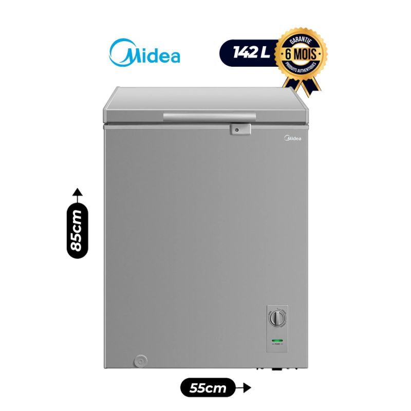 Congélateur Coffre Convertible MIDEA MDRC207FZG43 – 142L – Classe Tropicale T – Autonomie 100h – Gris – Garantie 6 mois
