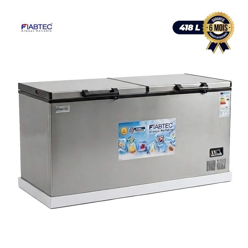 Congélateur Coffre FIABTEC 418 L - Double Couvercle - Classe  A+ - Finition Inox - garantie 6 mois - prix Cameroun. 