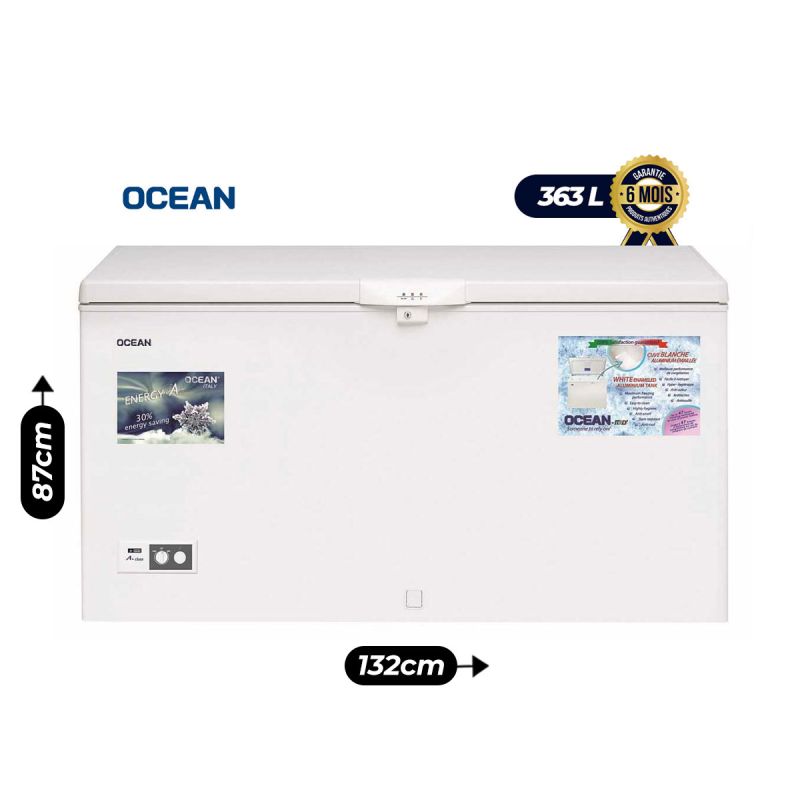 Congélateur à coffre - Ocean - NJ51TLL - 363L - Blanc -  A+ | Glotelho Cameroun