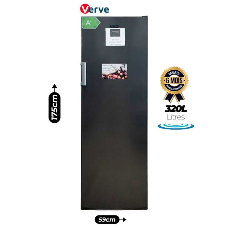Congélateur Vertical VERVE VV320VF - 320L, No Frost, Classe A+, écran numérique en façade, gris, garantie 6 mois. 
