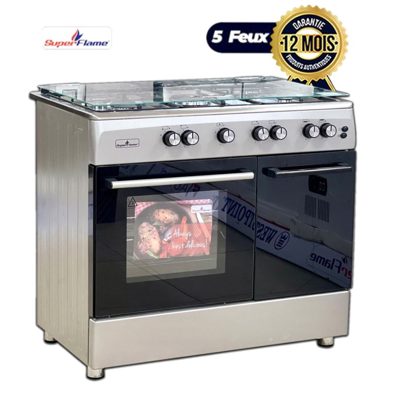 Cuisinière à gaz 5 feux - Super Flame- 60*90 - Grand Four - Professionnel - 6 mois| Glotelho Cameroun