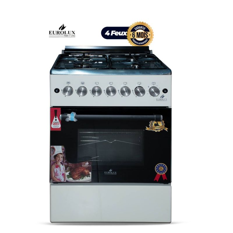 Cuisinière à Gaz Eurolux – EUR.Simple – 4 Feux – 60x60 cm en Inox vendu sur Glotelho Cameroun