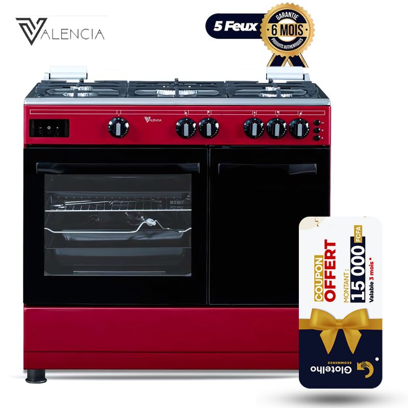 Cuisinière à gaz 5 feux VALENCIA - Rouge
