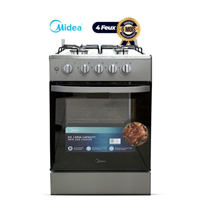 Cuisinière à Gaz Midea 4 Feux - MD‑508(SL) - 50 × 50 cm - Allumage électrique - Noir - Garantie 06 Mois