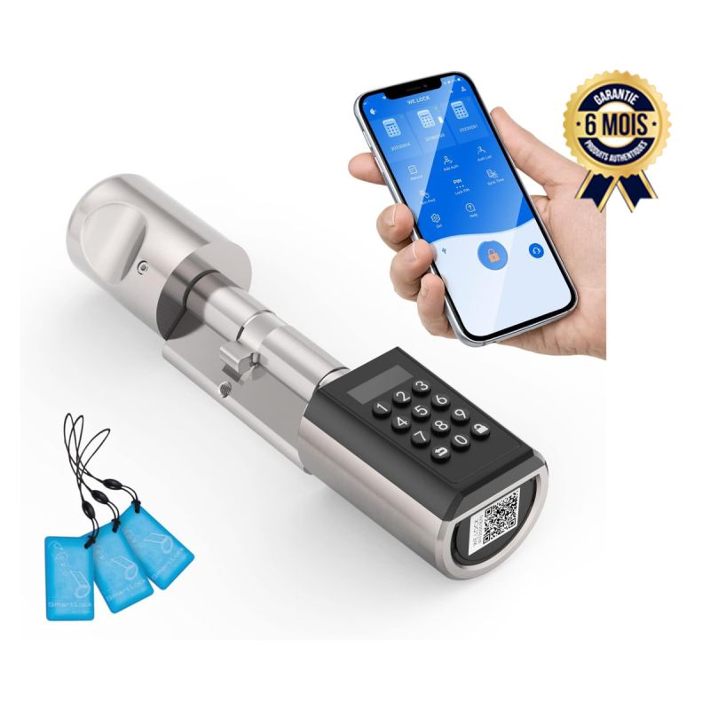 Cylindre de serrure intelligente Prix en fcfa - Welock - Avec code d'accès et code d'accès temporaire - Bluetooth - Déverrouillage avec carte RFID - IP65| Glotelho Cameroun