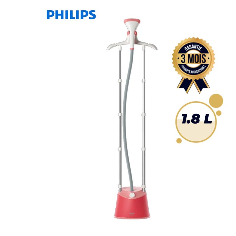 Défroisseur vertical sur pied Philips Série 1000 STE1020/40 – 1800 W – Pour vêtements et tissus délicats – Réservoir 1.8 L Détachable –Accessoires Inclus (Gant & Brosse) – Rouge Doux – Garantie 3 mois