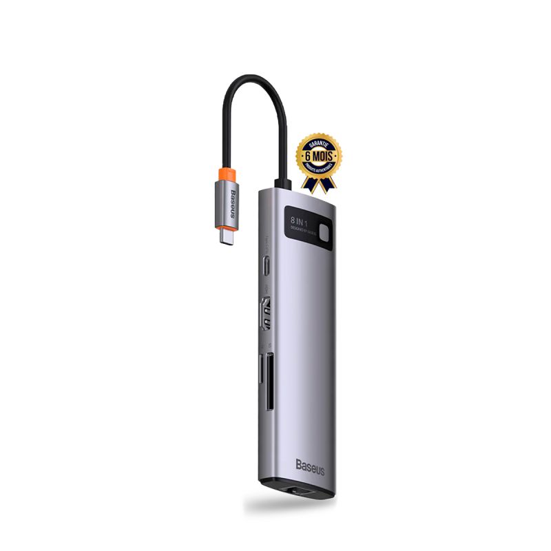 Dock USB Baseus 8 en 1, USB C, HDMI 4K - 3 USB 3.0 - Lecteur TF/SD - RJ45 - Disponible au meilleur prix sur Glotelho.