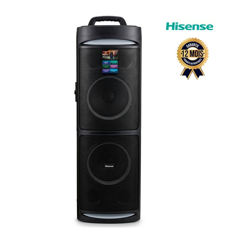 Enceinte de Fête Bluetooth – Hisense HP600 – 500W Max - 2.0 Canaux (Woofer + Tweeter) - Mode DJ & Karaoké - Effets Bass Boost - Jeux de Lumière LED Dynamiques - Bluetooth Pair Play - Garantie 12 mois
