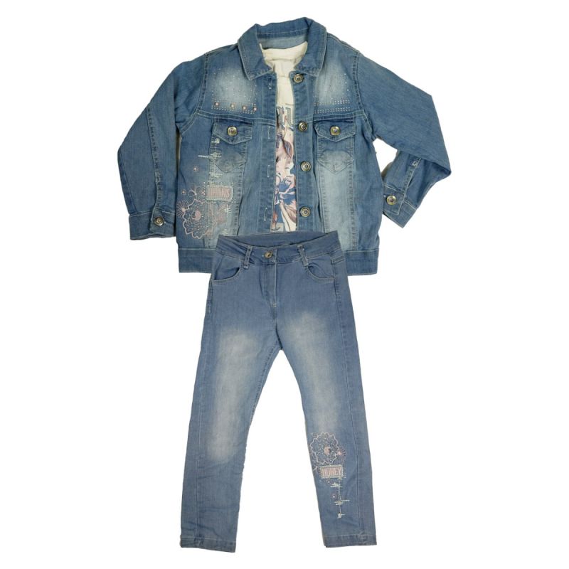 Ensemble jean avec T-Shirt - Design fleure rose - 6-8 ans