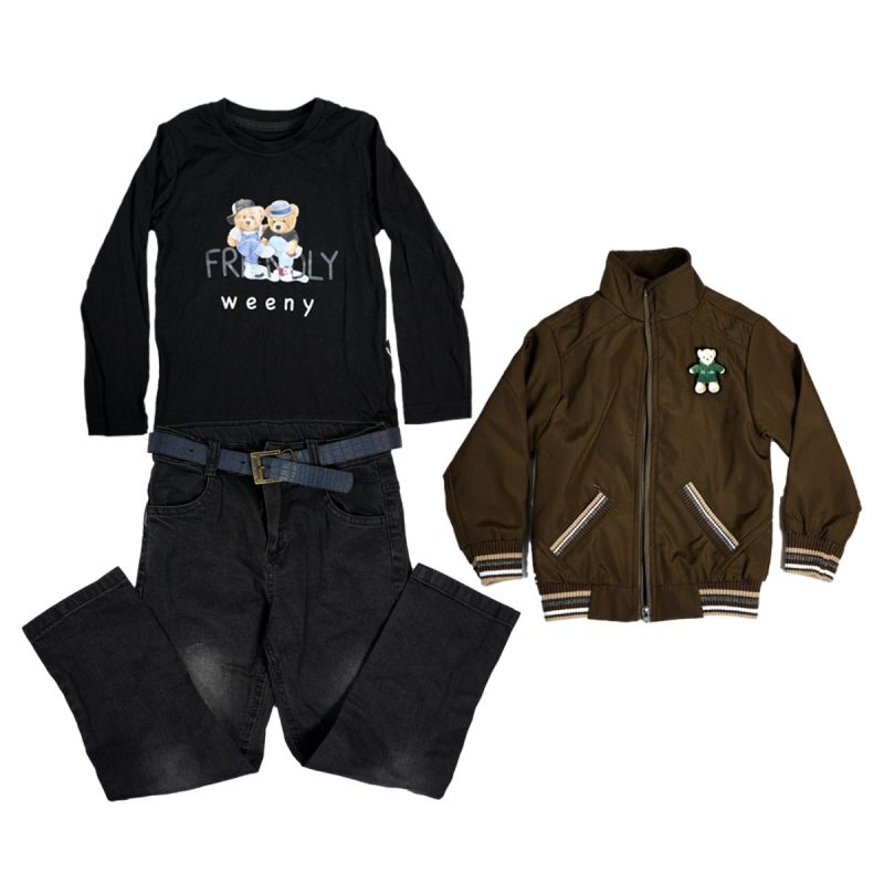 Ensemble jean et blouson 3 pièces - Noir-kaki - 4 ans