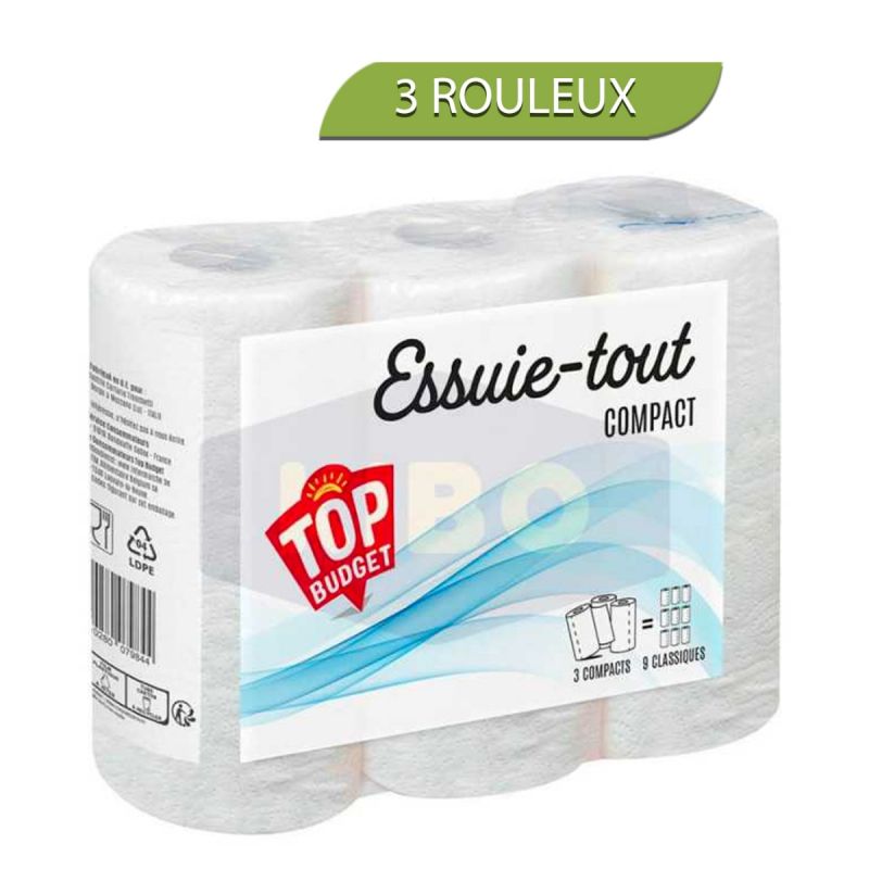 Essuie-tout - Top Budget - Compact Blanc - Pack de 3 rouleaux - Haute Absorption