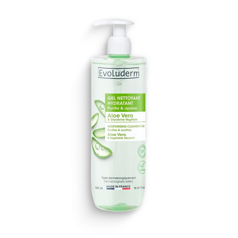 Evoluderm - Gel Nettoyant Visage Hydratant Aloe Vera – Purifie & Apaise - 500ml