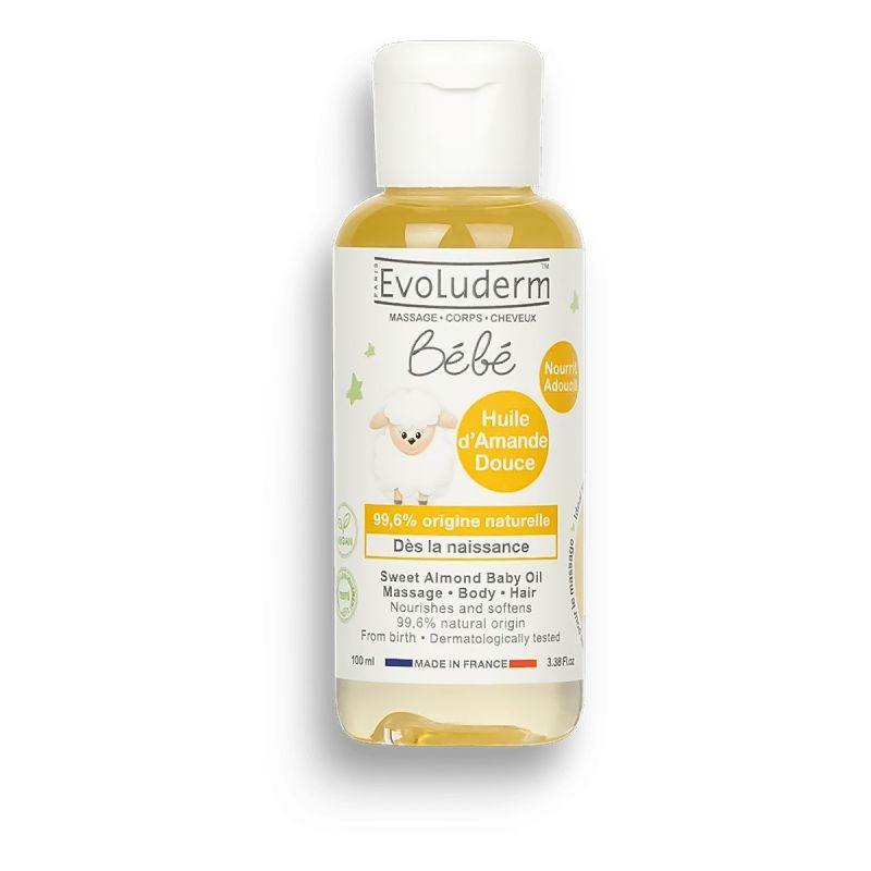 Evoluderm – Huile d’Amande Douce Bébé – Nourrit, Protège & Apaise – 100ml