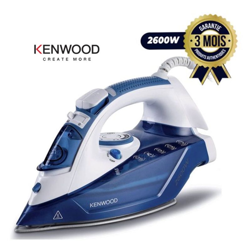 Fer &agrave; Vapeur KENWOOD STP75.000WB avec semelle en c&eacute;ramique - 2600W - 350ml - Bleu/blanc - 3 mois| Glotelho Cameroun