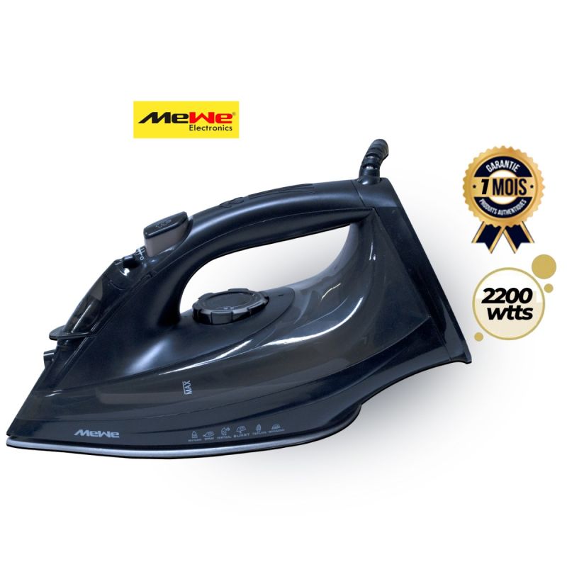 Fer à repasser à vapeur MEWE 2200W – MWIRON‑06BK – Semelle antiadhésive – Réservoir 380 ml – Noir – Garantie 1 Mois
