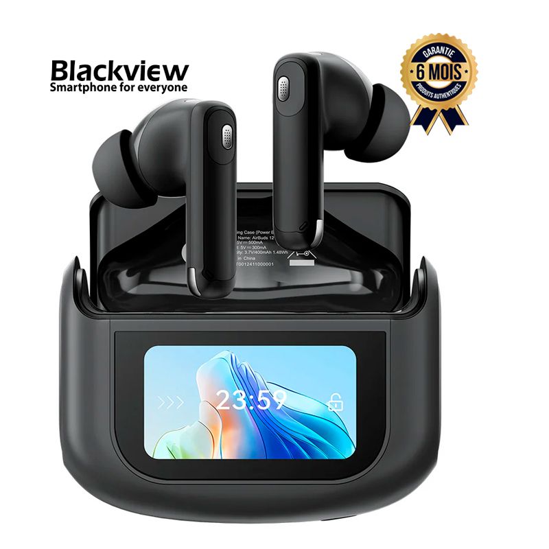 Écouteurs sans fil BLACKVIEW – Airbuds 12 – Bluetooth 5.4 – Réduction de bruit active – IPX7 – Autonomie 28h – Micro intégré – Compatibles Android/iOS – Garantie 6 mois