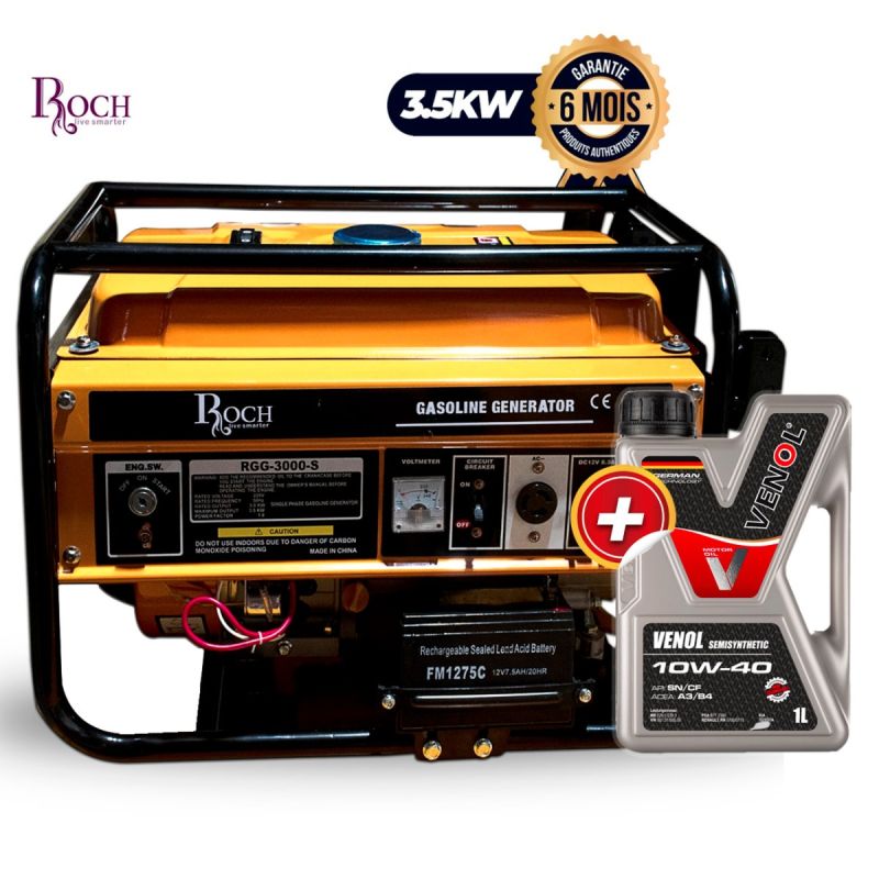 Groupe Électrogène à Essence 3.5KW – ROCH  + Huile Moteur VENOL 1 Litres