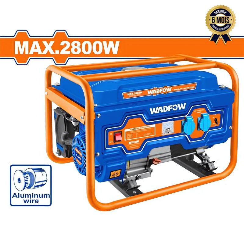 Groupe électrogène à essence - WADFOW - WGEAA05 - 2,8 kW Max - Moteur 4 Temps OHV 210 cm³ - Réservoir 15L - Garantie 6 mois