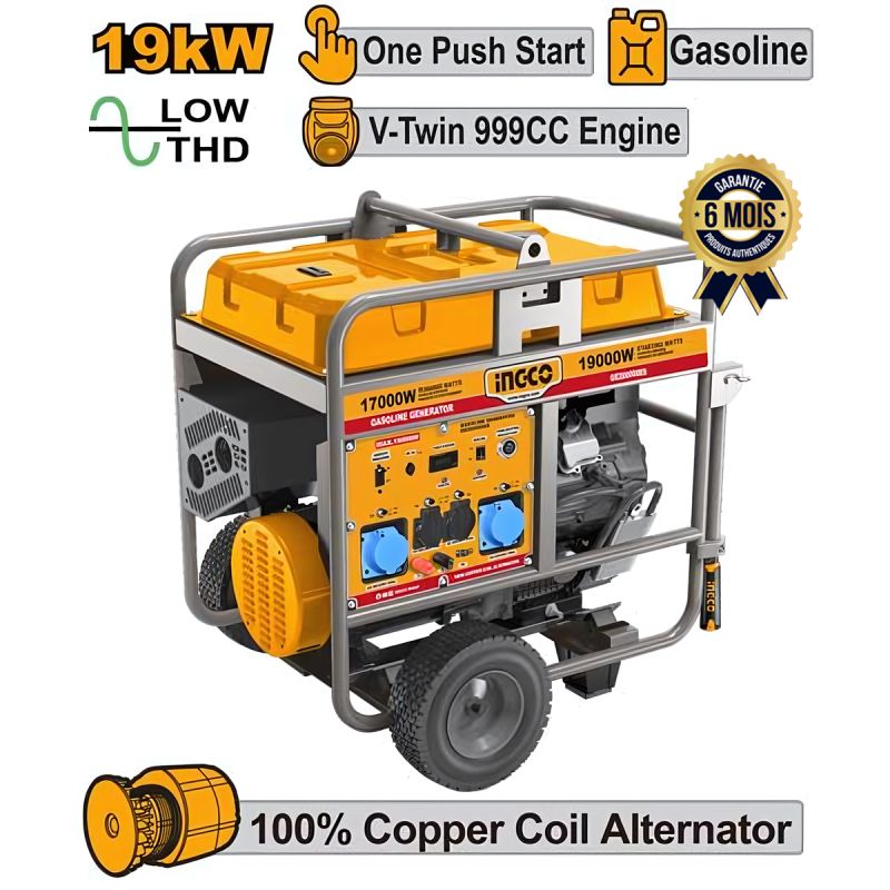 Groupe électrogène à essence prix en fcfa - INGCO GE200006ES - Démarrage électrique - 19 KW / 23.75 KVA - 6 Mois| Glotelho Cameroun