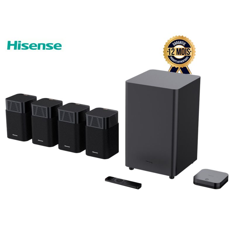 Home Cinéma Sans Fil 4.1.2 Canaux – Hisense HT Saturn – 720W Max - Dolby Atmos & DTS:X - Calibré par Devialet - Caisson de Basses Sans Fil 6,5" - Bluetooth 5.3, HDMI eARC - Calibration IA Room Fitting - Garantie 12 mois
