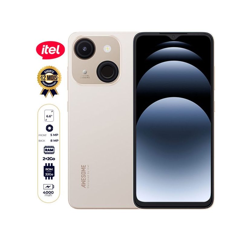itel A06 Seconde Main prix en fcfa - 32 Go/2 Go + 2 Go RAM virtuelle - 6,6 pouces  - 8MP + 0,3MP/5MP | Glotelho Cameroun