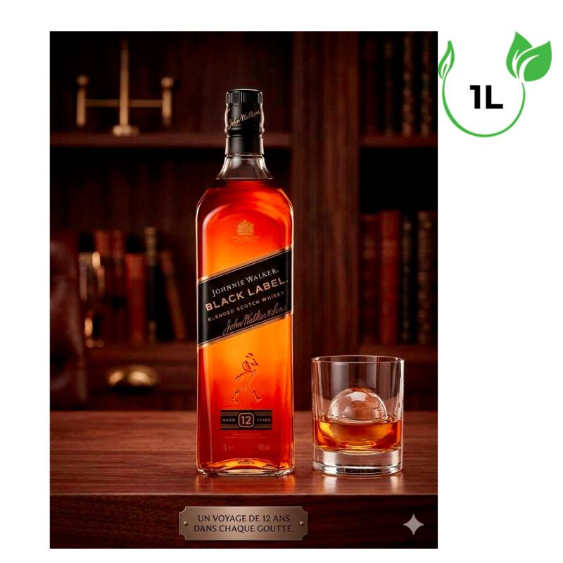 Johnnie Walker Black Label - 12 Ans - Blended Scotch Whisky  - 1L