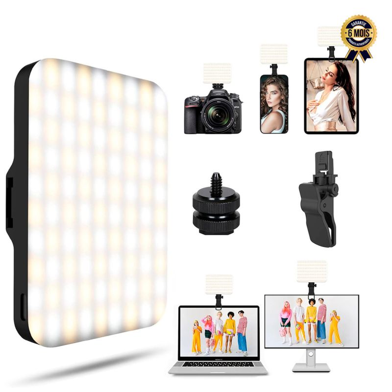 Lampe à selfie - Pour photos avec 97+ CRI - Jusqu'à 6500 K de température de couleur - Rechargeable par USB - 6 Mois