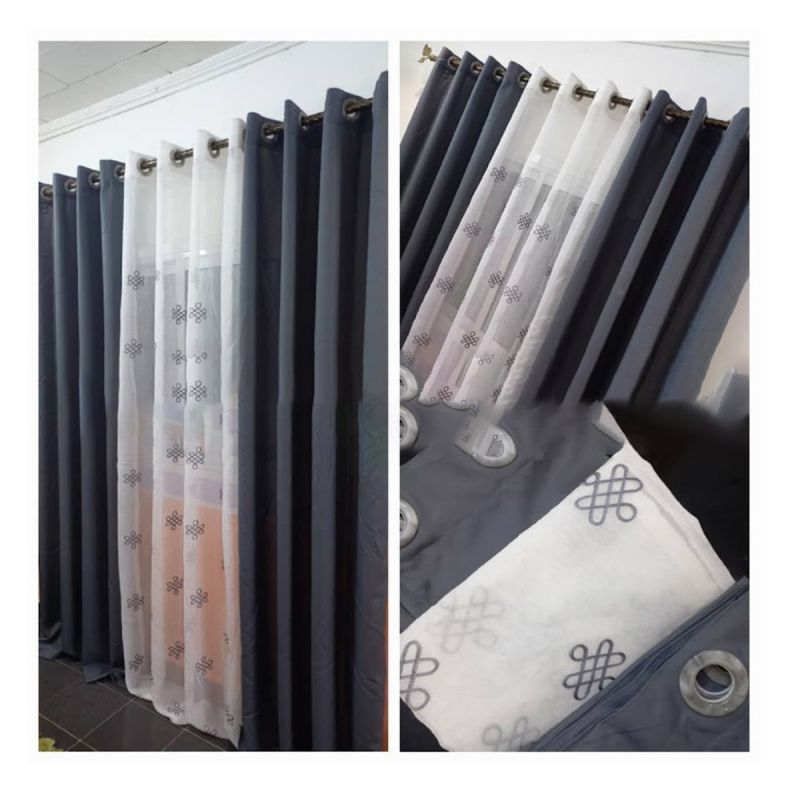 Lot De 2 Rideaux Occultant (Lourd) & Voilage Transparent - Noir Claire | Glotelho Cameroun