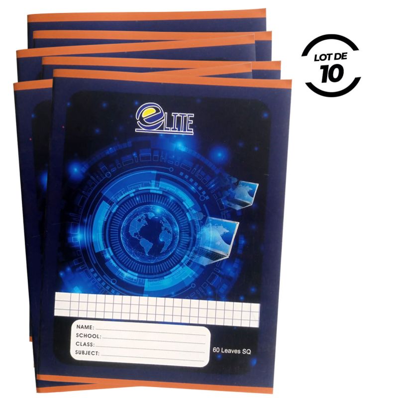 Lot de 10 cahiers - élite - 60 feuilles - Multicolore