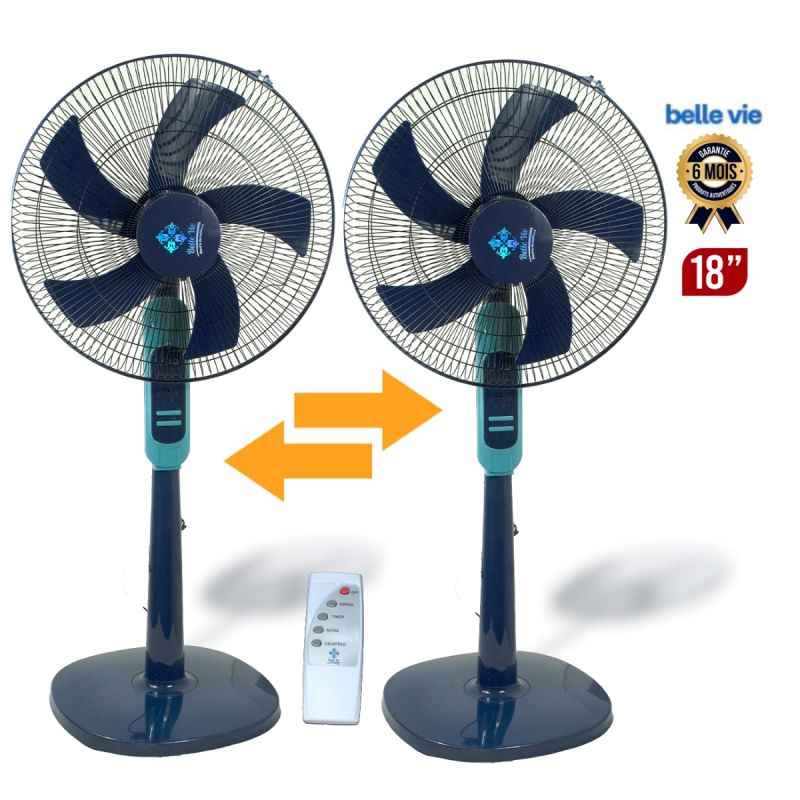 Lot de 2 ventilateurs sur pied Belle Vie 18 pouces - DV-SFWR401-18 - Télécommande - 3 vitesses - Minuterie de 7,5 h - Bleu - Garantie de 6 mois