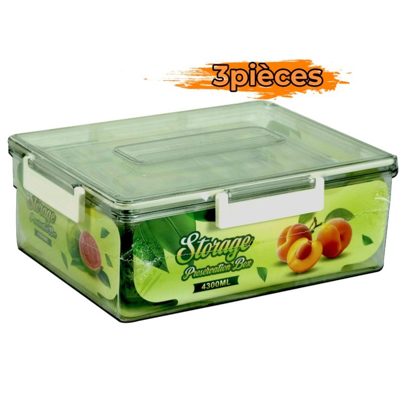 Boîtes de Conservation Hermétiques en Plastique – Lot de 3 pièces – KR2504131 – Résistance -20°C à 60°C – 4300 ml + 2200 ml + 800 ml