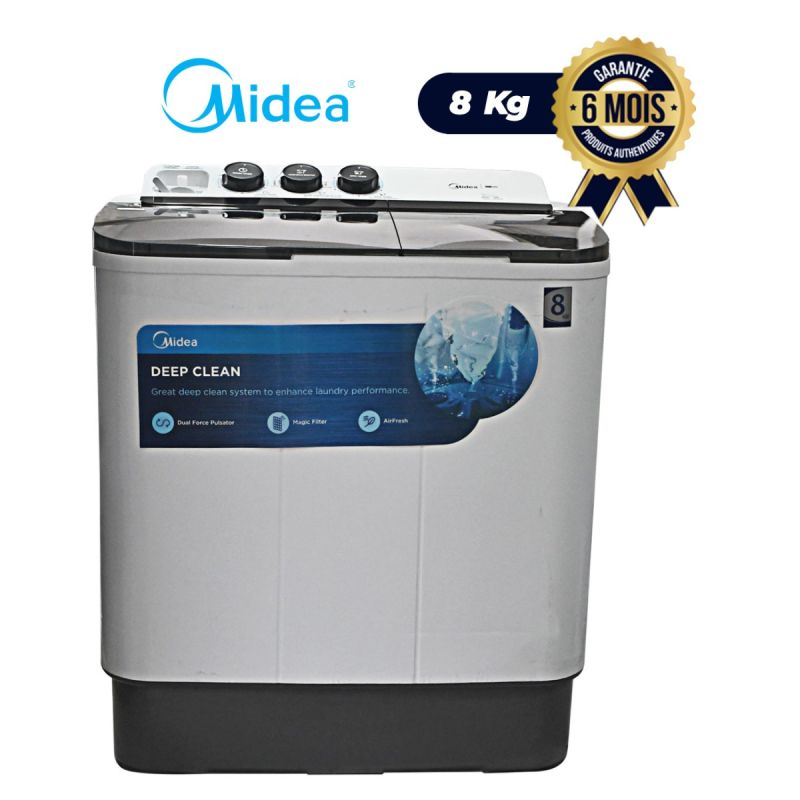 Machine à Laver Semi-Automatique  8Kg - Midea - MT100W80 -  - 6 Mois |Glotelho Cameroun