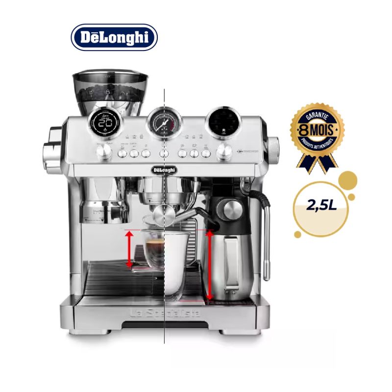 Machine à Café Expresso DELONGHI EC9885.M – La Specialista Maestro – 1600W – 19 Bars – 2,5 L – Broyeur Intégré – Semi-automatique – 15 Niveaux de Mouture – Double Thermoblock –  Acier Inoxydable – Garantie 8 mois