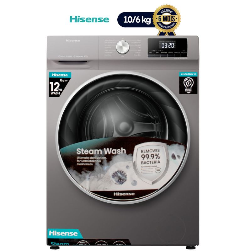 Machine à Laver Automatique - HISENSE - Lavante 10kg/séchante 6 kg - Argent - (Prix en fcfa) | Glotelho Cameroun