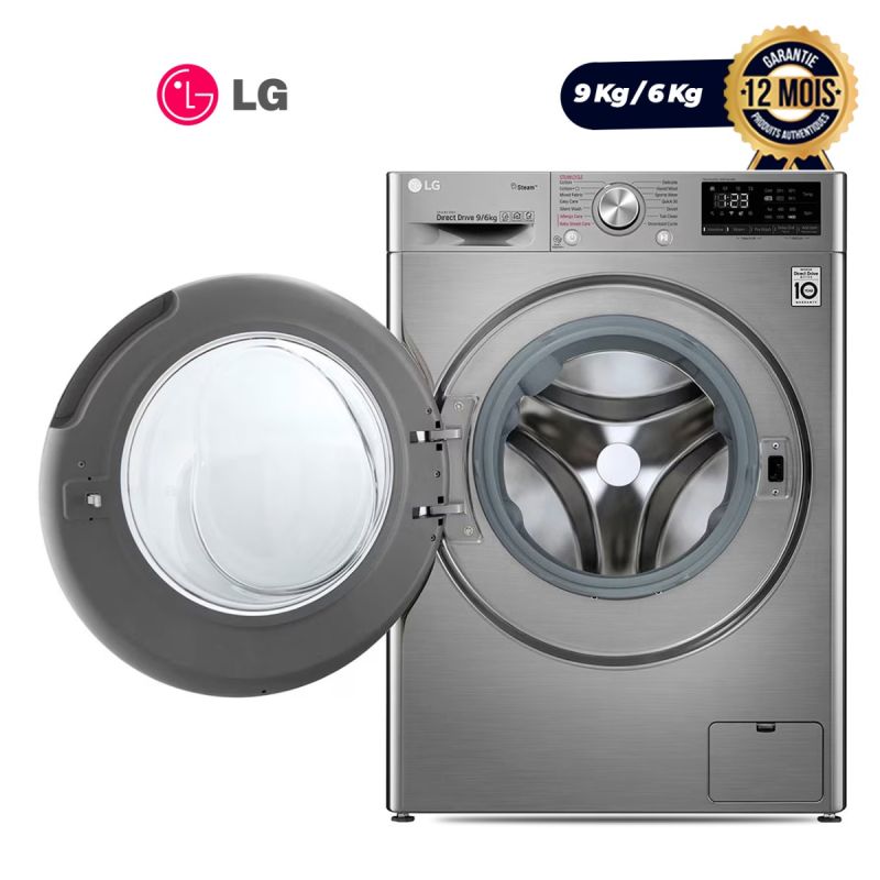 Machine à Laver Séchante LG F4V5VGP2T, 9 Kg/6 Kg, grise, chargement frontal, garantie 1 an, prix au Cameroun. 