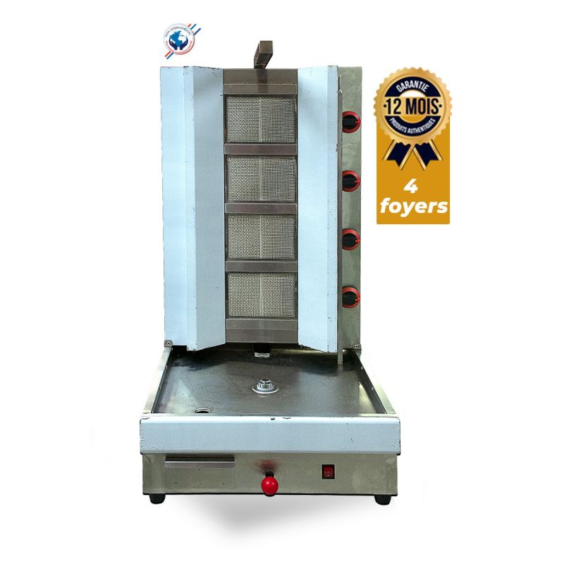 Machine à shawarma à gaz 4 foyers - Kebab - FAFA - CG-800Q - Acier inoxydable - Garantie 12 mois (pièces de rechange disponibles)