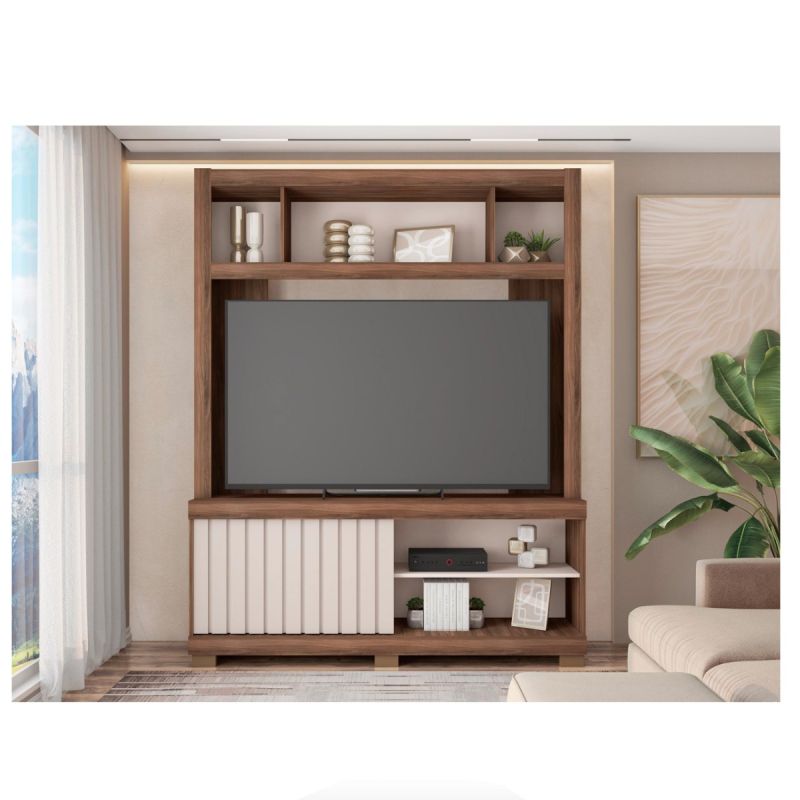 Meuble TV "Home Cinéma" Caemmun MT-2302 – Couleur Noyer/ Blanc Cassé – Pour téléviseurs jusqu’à 60 pouces