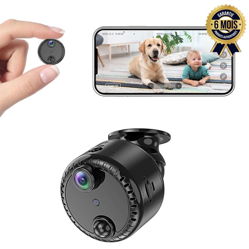 Mini Caméra Sans Fil VIDCASTIVE Ultra HD – Vision Nocturne, Détection IA, Angle 150°, Autonomie Longue, Wi-Fi, Stockage Cloud & microSD – Garantie 6 Mois