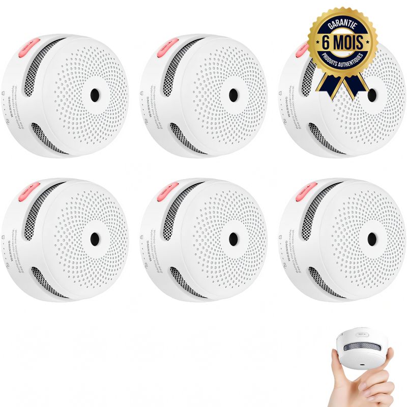 Mini détecteur de fumée X-Sense - Lot de 6 - Batterie de 10 ans - Indicateur LED - Bouton de Silence - 6 Mois