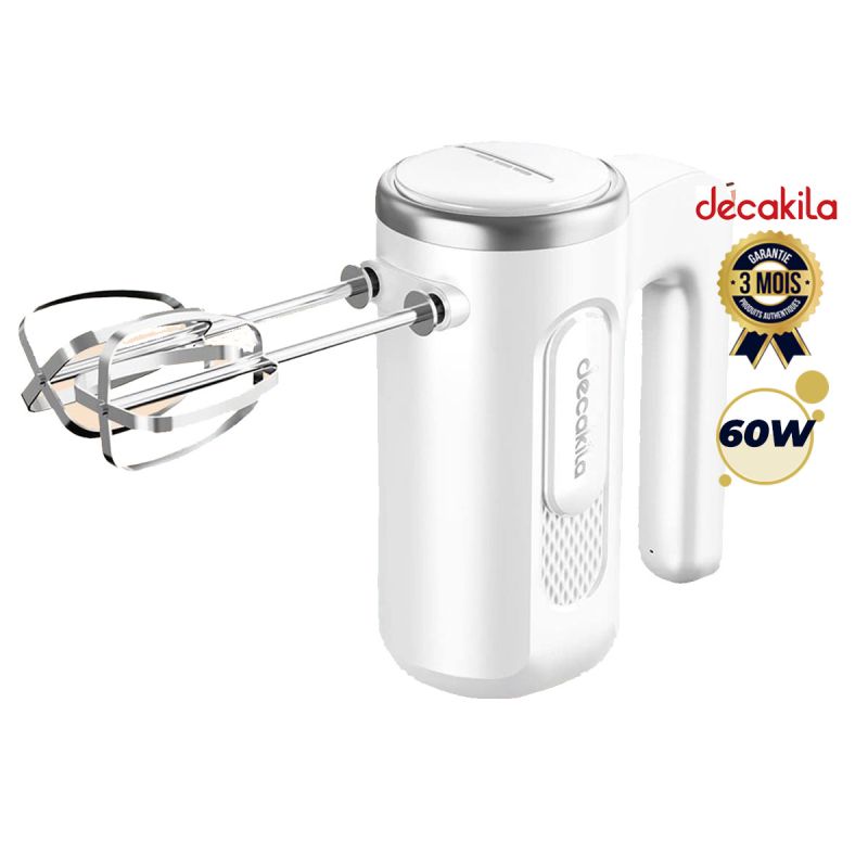 Mixeur électrique rechargeable avec Batteur et Pétrin - DECAKILA - KMMX021W - Commande à 6 vitesses - 60 watts - Batterie Lithium 1500 mAh - Blanc - Garantie 3 mois