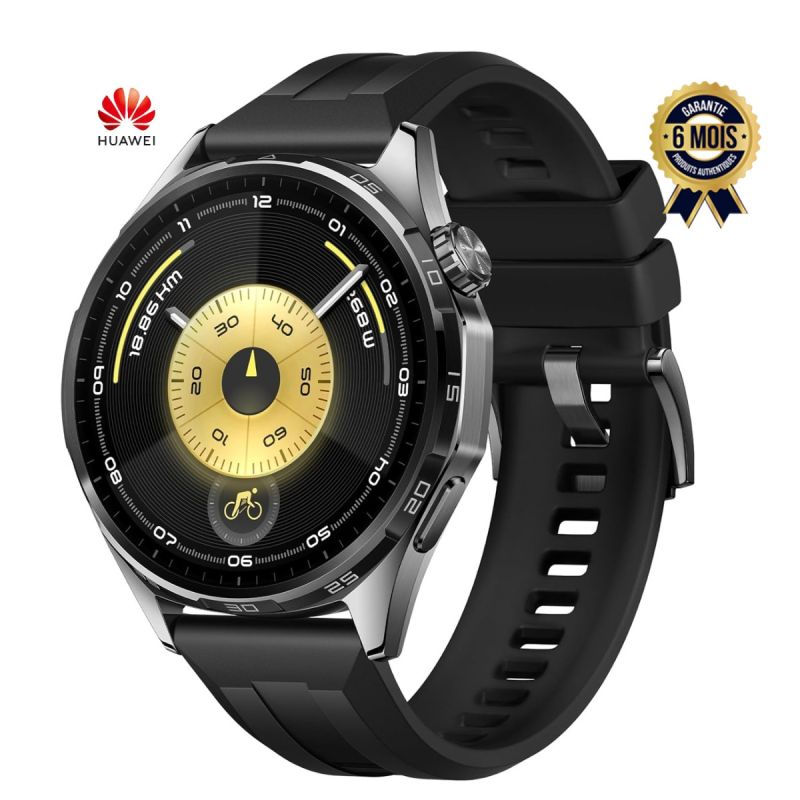 Montre connectée - HUAWEI Watch GT6 46mm en Fluoroélastomère noir vendu sur Glotelho Cameroun