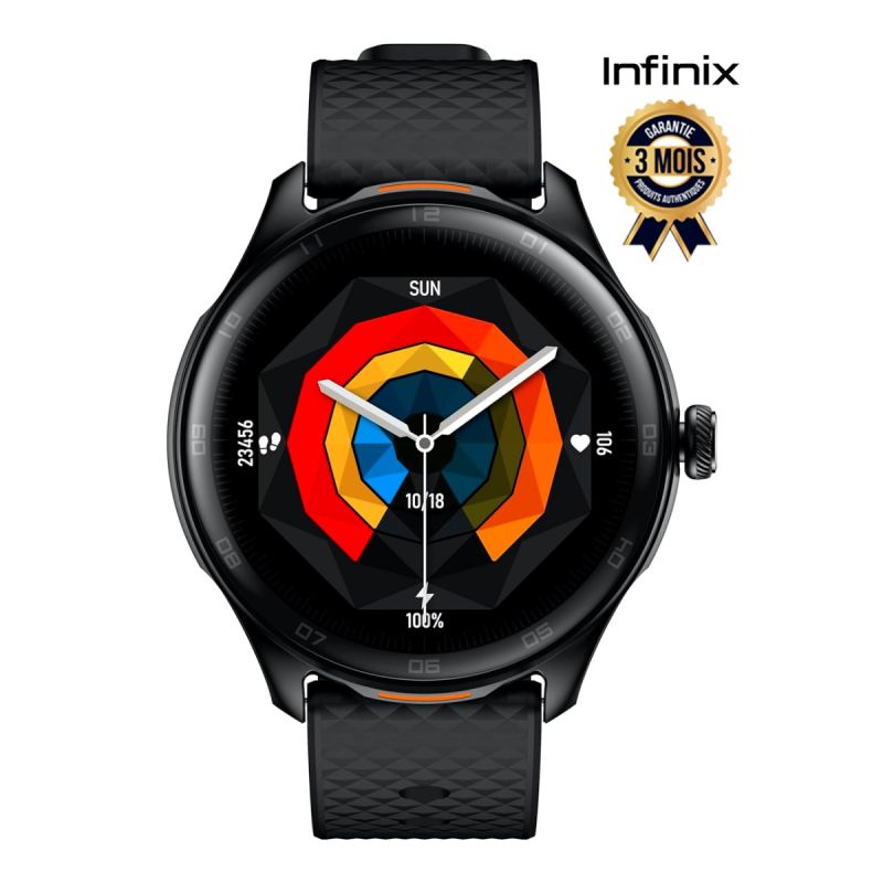 Montre connectée Infinix Xwatch N4 - XW04 - Écran Amoled HD 1,39" - Appels Bluetooth (V 5.3) - Autonomie 12 jours - Etanchéité IP68 - Fréquence cardiaque, SPO2 - Noir - Garantie 3 mois