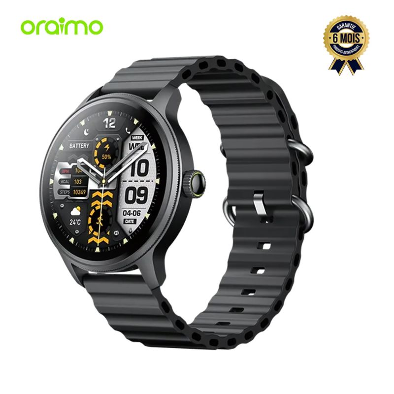 Montre connectée ORAIMO Watch 5R Pro AMOLED, noire, garantie 6 mois, prix Cameroun.