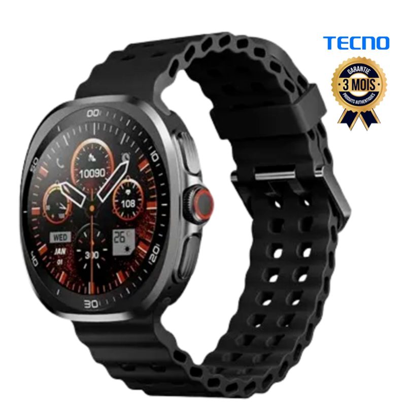 Montre connectée TECNO Watch Neo – 1,43'' AMOLED – Appels Bluetooth V. 5.4 – IP68 – 100 modes sport & Suivi Santé Complet – Autonomie 10 jours – Bracelet de rechange inclus – Garantie 3 mois