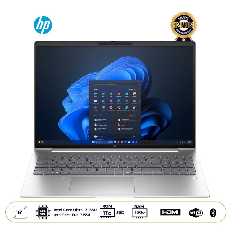 Ordinateur Portable - HP ProBook 460 G11 - Intel Core Ultra 7 155U - 1To SSD - 16GB RAM DDR5 - Écran 16" WUXGA - QWERTY - FreeDos - Gris - Garantie 12 mois