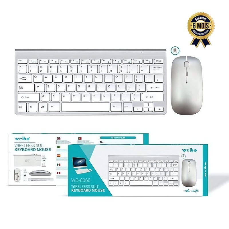 Pack clavier + souris sans fil - Weibo - WB-8066 - Disposition Qwerty - Connexion Sans Fil Longue Portée - Compatibilité Windows, macOS, Linux - Garantie 6 Mois