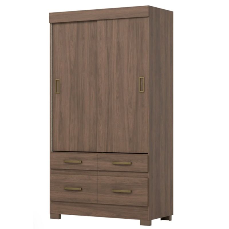 Penderie en bois à 2 portes coulissantes et 4 tiroirs - 200,5 x 48,5 x 109,5 cm - ZEE BE25-135 - Marron/Blanc cassé 